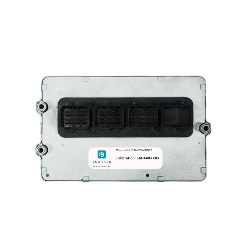 The My Store Jeep Wrangler TJ 04-05 4.0L AUTOMATIC PCM/ECU/ECM features a rectangular design, multiple connectors, and a white label with QR code, serial numbers, and ECUHack logo—ideal for Powertrain Control Module replacement.